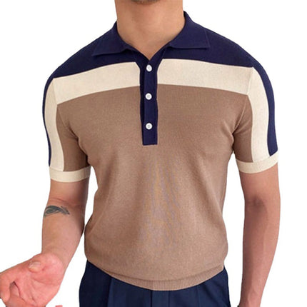 Wholesale Men's Paneled Short Sleeve Contrasting Color Slim Polo Shirt