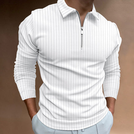 Wholesale Men's Autumn/Winter Zipper Stripe Long Sleeve Polo Shirt