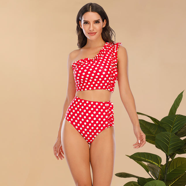 Damen-Badeanzug mit Rüschen und One-Shoulder-Bikini mit hoher Taille