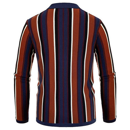 Wholesale Men's Spring Autumn Long Sleeve Lapel Striped Jacquard Polo Shirt