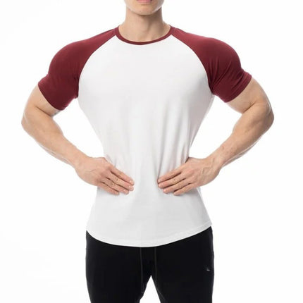 Schlankes Fitness-Sport-Raglan-Kurzarm-Rundhals-T-Shirt für Herren