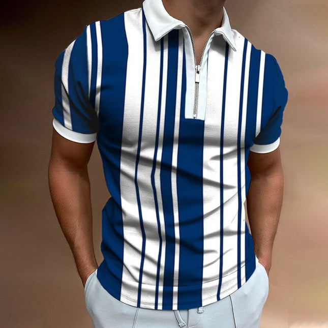 Wholesale Men's Spring Summer Zipper Colorblock Print Polo Shirts
