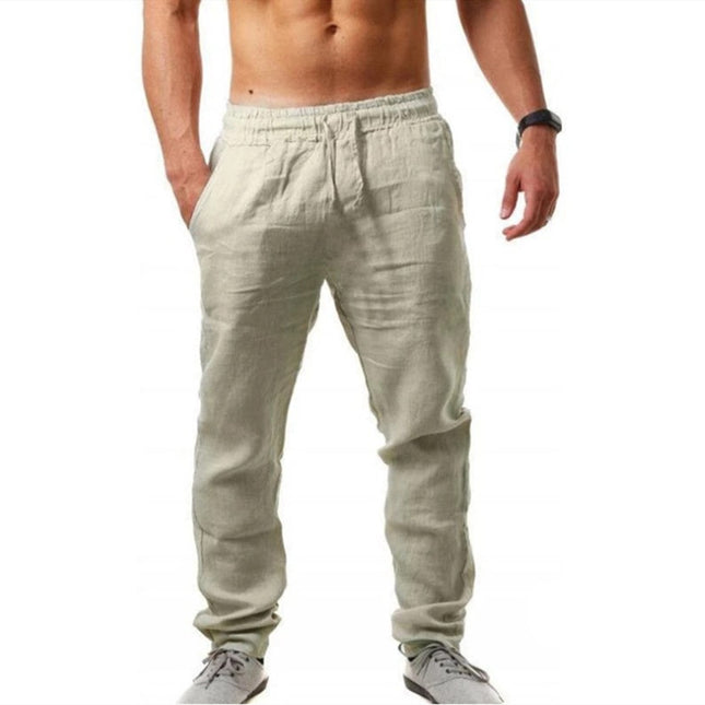 Wholesale Men's Summer Cotton Linen Casual Sports Elastic Tether Pants