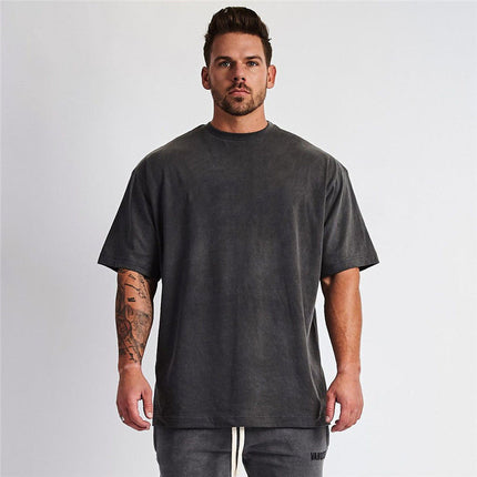 Camiseta de manga corta informal de fitness deportivo de talla grande de algodón para hombre