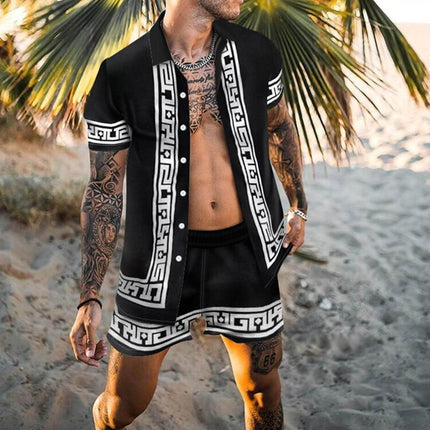 Wholesale Men's Summer Beach Casual Loose Short Shirt Sleeve Shorts Two Piece Set