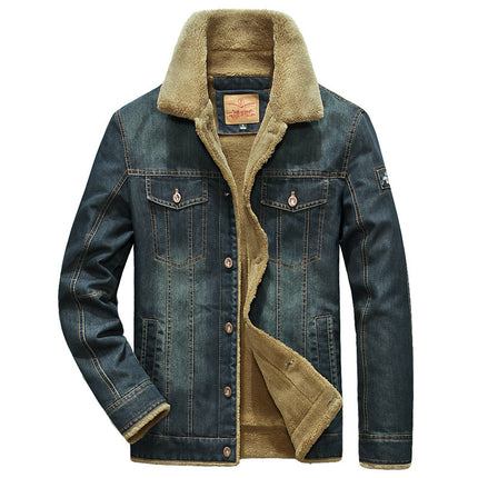 Wholesale Men's Winter Large Size Denim Jacket Casual Fleece Coat