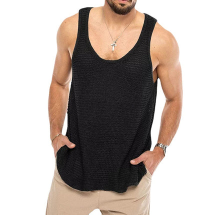 Wholesale Men's Summer Solid Color Loose Sleeveless Knitwear Sports Vest