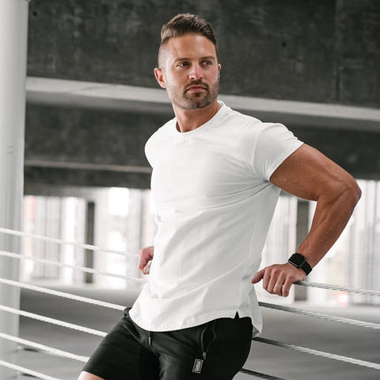 Wholesale Men's Running Training Solid Color Tight Elastic Short Sleeve T-Shirt