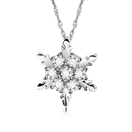 Silver Plated Snowflake Rhinestone Christmas Pendant Necklace