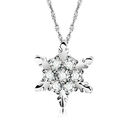 Silver Plated Snowflake Rhinestone Christmas Pendant Necklace