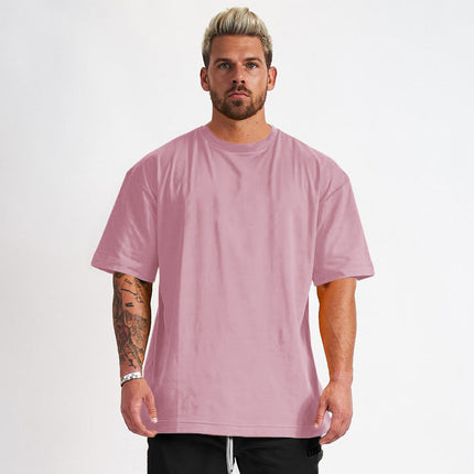 Camiseta de manga corta informal de fitness deportivo de talla grande de algodón para hombre
