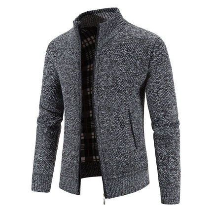 Wholesale Men's Winter Cardigan Zipper Sweater Fleece Stand Collar Jacket