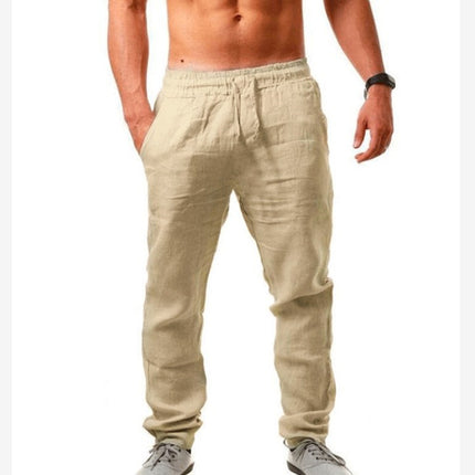 Pantalones elásticos deportivos informales de lino y algodón para hombre de verano
