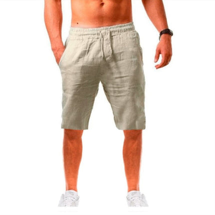 Wholesale Men's Summer Sports Casual Elastic Tether Linen Cropped Shorts