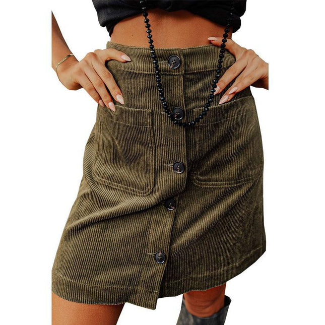 Ladies Casual Two Packets Autumn Corduroy Short Hip Skirt