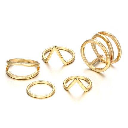 Glossy Double Line Three Layer Spiral V Ring Combination 5 Five Piece Rings