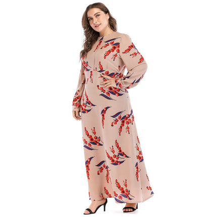 Women's Printed Long Sleeve Slim Plus Size Dress
