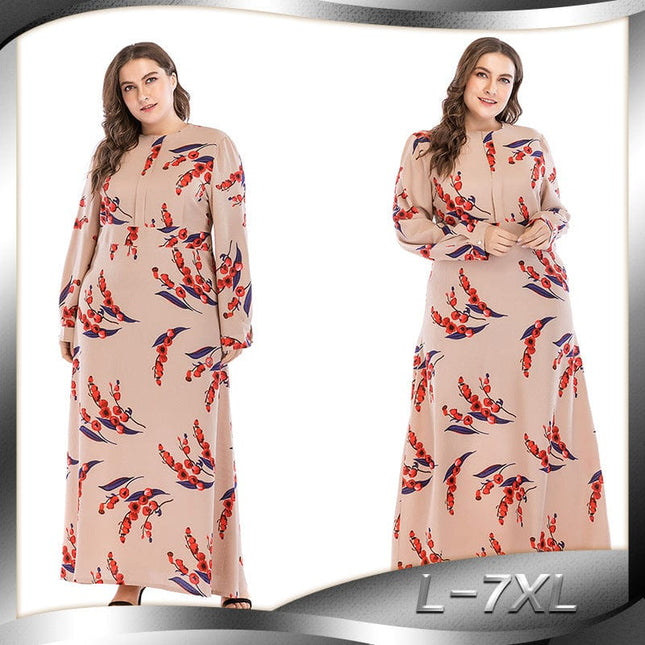 Women's Printed Long Sleeve Slim Plus Size Dress