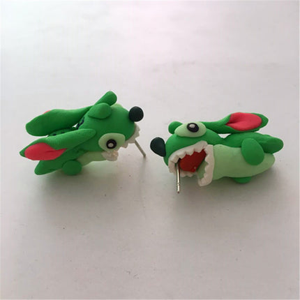 Cute Cartoon Animal Soft Pottery Biting Ear Dog Stitch Pet Series Stud Earrings
