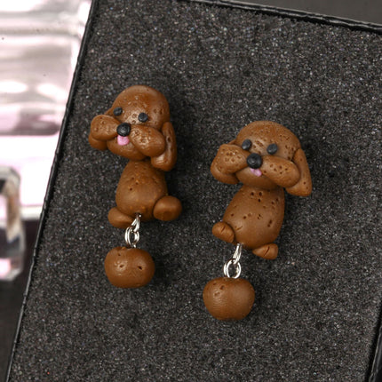 Cute Teddy Puppy Dog 3D Soft Pottery Stud Earrings