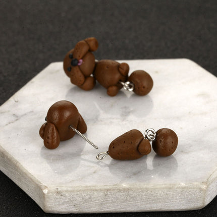 Cute Teddy Puppy Dog 3D Soft Pottery Stud Earrings