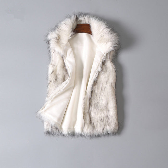 Wholesale Women's Faux Fur Vest Mid Length Stand Collar Vest Jacket