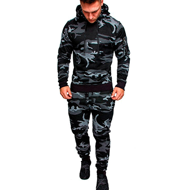 Wholesale Men‘s Sports Casual Camouflage Pullover Hoodies Joggers Two Pice Set