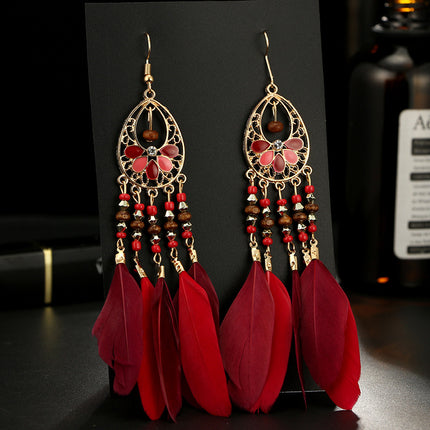 Fashion Exaggerated Leaf Feather Ball Earrings