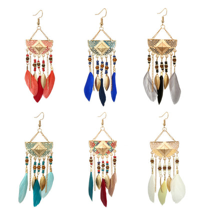 Scalloped Bead and Tassel Feather Earrings