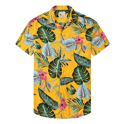 Wholesale Men's Casual Lapel Print Thin Flower Short Sleeve Shirt