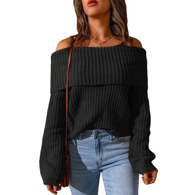 Ladies Autumn Casual & Fashion Loose Off Shoulder Sweater