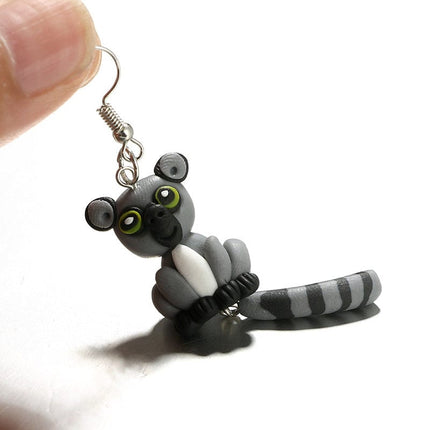 Women's Cute Handmade Mini Raccoon Clay Cartoon Earrings