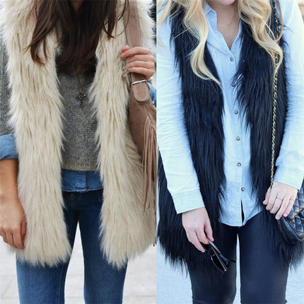 Wholesale Ladies Winter Fashion Mid Length Faux Fur Vest Coat
