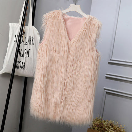 Wholesale Ladies Winter Fashion Mid Length Faux Fur Vest Coat