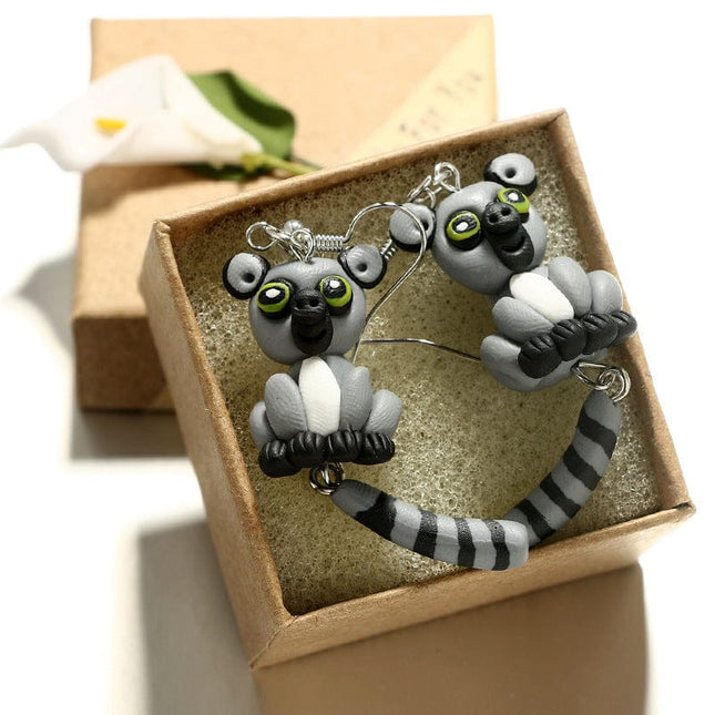 Women's Cute Handmade Mini Raccoon Clay Cartoon Earrings