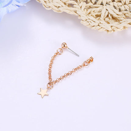 Fashion Simple Popular Pentagram Chain Tassel Small Stud Earrings