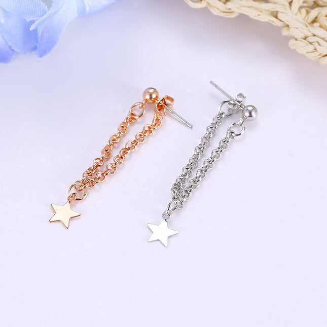 Fashion Simple Popular Pentagram Chain Tassel Small Stud Earrings