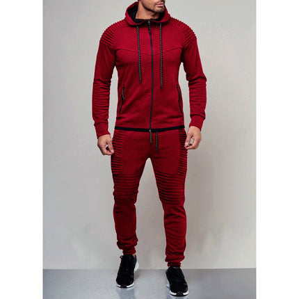 Wholesale Men's Sports Casual Solid Color Cardigan Hoodies Joggers Two Piece Set