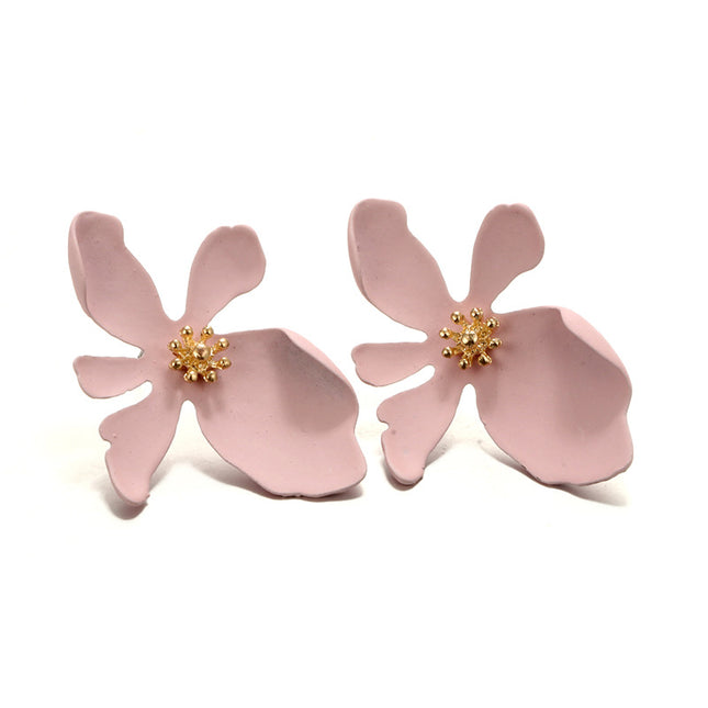 Long Three-dimensional Flower Petal Earrings Fashion Trendy Big Flower Stud Earrings