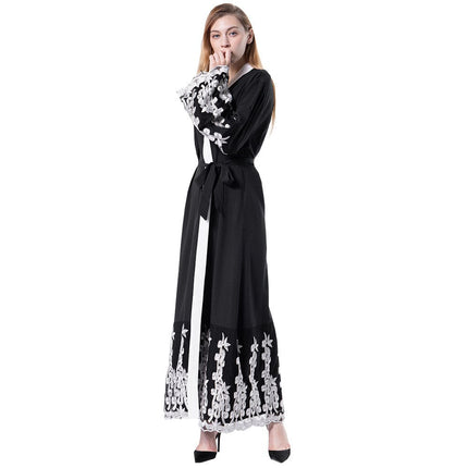 Women's Mesh Stitching Embroidered Loose Cardigan Robe