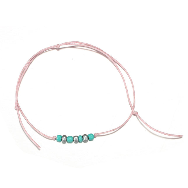 Fashion Beach Style Semicircle Metal Sheet Hand Beaded Cord Color Multilayer Anklet