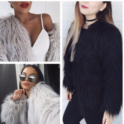 Wholesale Ladies Washed Long Sleeve Plus Size Long Faux Fur Coat
