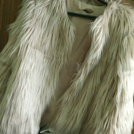 Abrigo largo de piel sintética lavado de manga larga para mujer