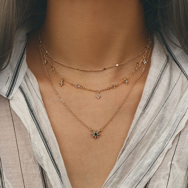 Women's Layered Star Pendant Choker Necklace