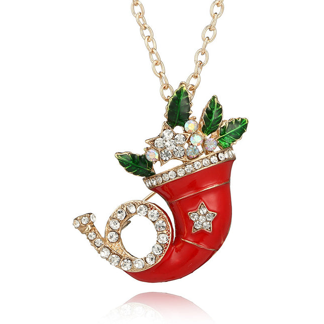 Red Christmas Hat Drip Oil Alloy Necklace Star Clavicle Chain