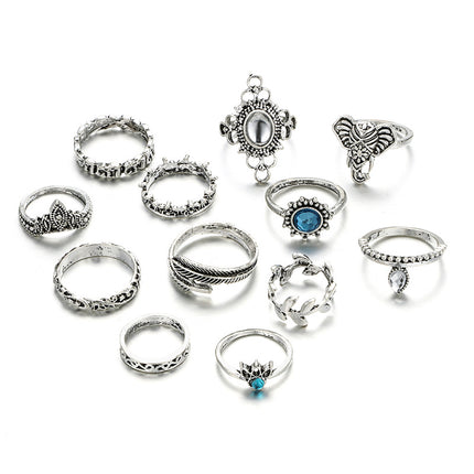 Juego de 12 anillos de corona de piedras preciosas de diamantes de imitación con forma de gota de agua de elefante creativo
