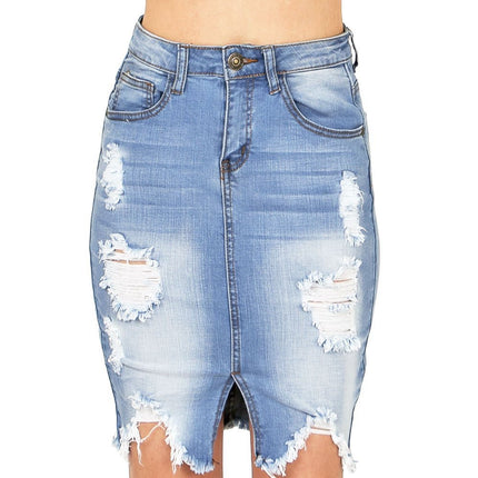 Wholesale Women's Spring Hole Bag Hip Lift Slim Denim Skirt