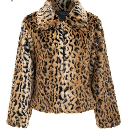 Chaqueta de solapa de invierno para mujer Chaqueta de piel sintética de leopardo