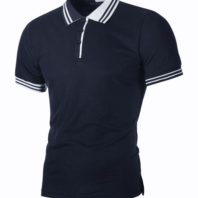 Wholesale Men's Simple Striped Color Matching Slim Polo Shirt