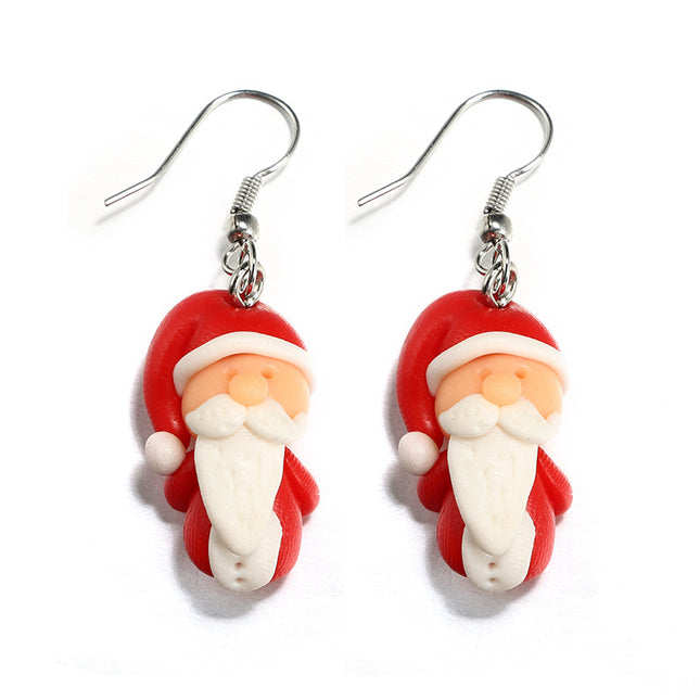 Cute Cartoon Creative Santa Claus Handmade Soft Pottery Earrings